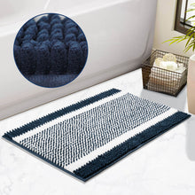 Load image into Gallery viewer, Bathroom Rugs Non-Slip Washable, Chenille Bath Mats for Bathroom, Navy Blue and White Bath Rug Absorbent, Striped Pattern Soft Floor Mat ( 31.9 x 20.9 inch)
